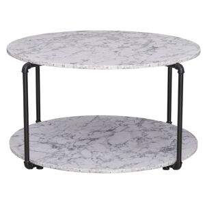 HOMCOM Table Basse Table de salon ronde avec étagère dim. Ø 80 x 45H cm panneaux particules Imitation marbre Blanc métal Noir