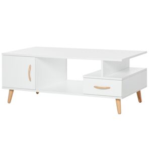 HOMCOM Table Basse rectangulaire Design scandinave 100L x 50l x 40H cm Niche + tiroir Blanc   Aosom France