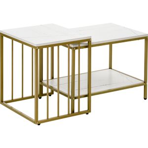 HOMCOM Lot de 2 tables basses gigognes style art déco carrés plateau blanc aspect marbre et pied en métal doré   Aosom France