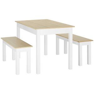 HOMCOM Ensemble table à manger 3 pièces avec 2 bancs encastrables pour 4-6 personnes style contemporain en bois chêne et blanc   Aosom France
