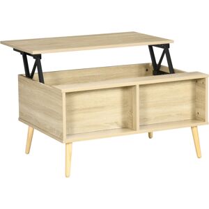 HOMCOM Table basse rectangulaire table de salon plateau relevable 2 niches coffre en bois dim. 85L x 60l x 59,5H cm bois clair   Aosom France