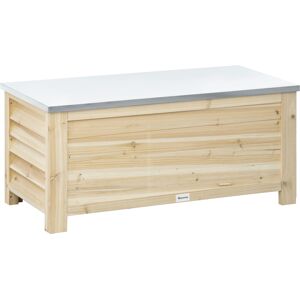 Outsunny Coffre de jardin en bois et couvercle en métal galvanisé 155L avec vérins - 110 x 50 x 50 cm