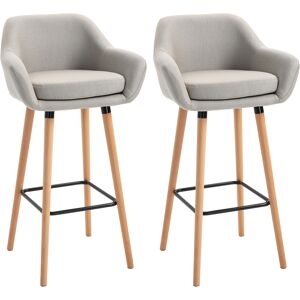 HOMCOM Lot de 2 tabourets de bar pour salle à manger beige 55L x 48l x 100H cm lin, garnissage mousse, métal, bois de hêtre HOMCOM