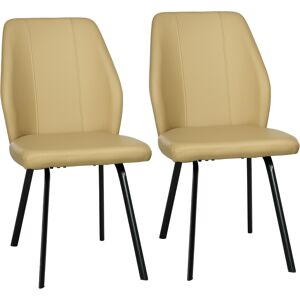 HOMCOM Lot de 2 chaises de salle à manger avec dossier assise en similicuir et piètement en acier 48 x 71 x 87 cm beige