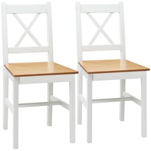 HOMCOM Lot de 2 chaises de salle à manger en bois massif chaise de cuisine esprit campagne dossier croisé blanc et chêne
