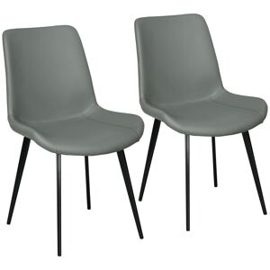 HOMCOM Lot de 2 chaises de salle à manger chaise de cuisine assise en similicuir pieds en acier avec dossier gris foncé
