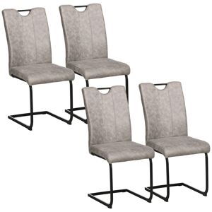 HOMCOM Lot de 4 chaises de salle à manger revêtement microfibre avec pieds luge en acier et poignée 43 x 58,5 x 96,5 cm gris