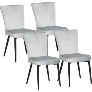 HOMCOM Lot de 4 chaises de salle à manger assise en velours avec dossier pieds en acier 46 x 65 x 87 cm gris clair