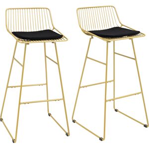 HOMCOM Lot de 2 chaises de bar design acier filaire doré avec coussin noir repose-pieds convient pour tables de 104-109 cm