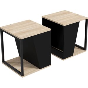 HOMCOM Lot de 2 tables d'appoint bout de canapé table basse avec rangement structure en acier 40 x 40 x 45 cm noir et naturel