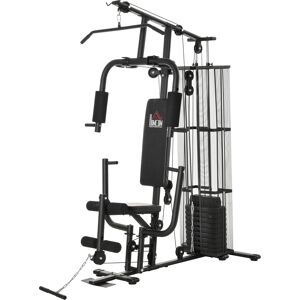 HOMCOM Station de musculation Module développé couché butterfly barre latissimus curler flexion de jambes bande de résistance et 10 contrepoids noir