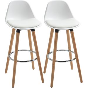 HOMCOM Lot de 2 tabourets de bar style scandinave hauteur 70 cm avec pieds en bois et repose-pieds en acier - blanc