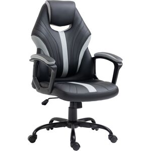 Vinsetto Fauteuil chaise de bureau ergonomique pivotant style gaming hauteur réglable en similicuir avec dossier et accoudoir gris