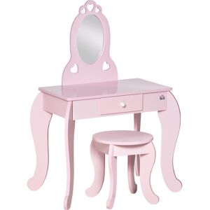 HOMCOM Coiffeuse Enfant Design Girly avec Motifs à Coeur - Tabouret Inclus - dim. 60L x 36l x 88H cm - tiroir, Miroir - MDF - Rose