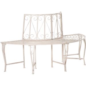 Outsunny Banc d'arbre de jardin demi-rond 4 places meuble extérieur terrasse patio arrière-cour métal 159 x 69 x 89 cm blanc-AOSOM.fr