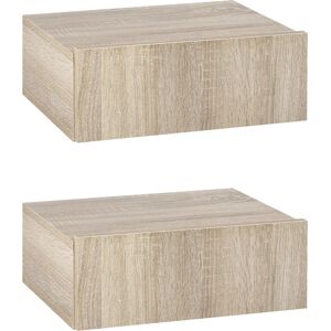 HOMCOM Ensemble de 2 table de chevet murale avec tiroir style élégant et moderne en panneaux de particules 40 x 30 x 15 cm bois naturel