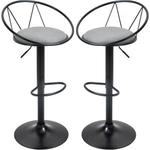 HOMCOM Lot de 2 tabourets de bar chaises de bar design néo-rétro réglable pivotant avec Repose-Pied métal Noir Lin Gris