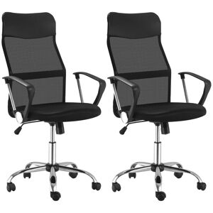 HOMCOM Lot de 2 fauteuils de bureau manager dossier ergonomique hauteur assise réglable pivotant tissu maille noir