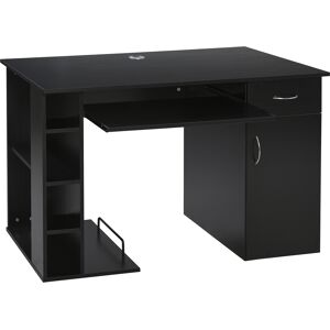 HOMCOM Bureau informatique table d'ordinateur multimédia multi-rangements avec étagère tiroir tablette clavier MDF 120 x 60 x 74 cm noir