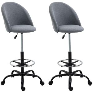 Vinsetto Lot de 2 chaises de bureau fauteuil de bureauassise haute réglable 105-125H cm tabouret de bureau pivotant 360° lin gris