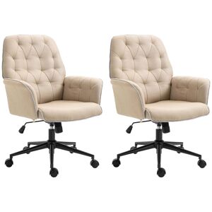 Vinsetto Lot de 2 fauteuils de bureau chaise de bureau hauteur réglable roulettes pivotant 360° tissu chanvre beige