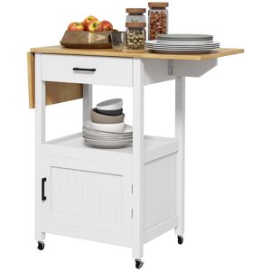HOMCOM Chariot de service desserte de cuisine à roulettes meuble de rangement plateau pliable tiroir étagère et armoire