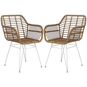 HOMCOM Lot de 2 chaises fauteuils de salle à mager design bohème assise en résine tressée piètement en acier blanc