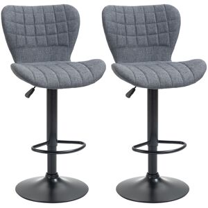 HOMCOM Lot de 2 Tabouret de Bar Design Dossier incurvé capitonné Hauteur d'assise réglable 61-81 cm pivotant 360° Repose-Pied Velours Gris