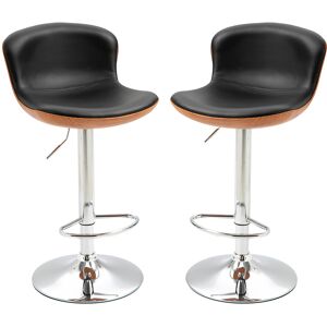 HOMCOM Lot de 2 Tabouret de Bar Design Contemporain Hauteur d'assise réglable 64-85 cm pivotant 360° revêtement synthétique Noir Imitation Bois