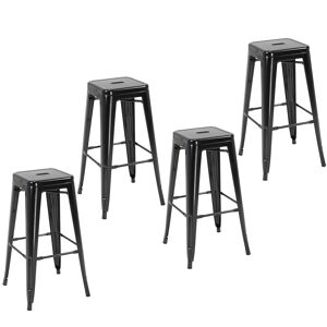HOMCOM Lot de 4 tabourets de bar chaises hautes style industriel empilables hauteur assise 76 cm métal Noir