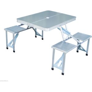 HOMCOM Outsunny  Table Pliante Camping Pique-Nique table de jardin 4 Places en aluminium 135L x 85,5I x 66H cm blanc