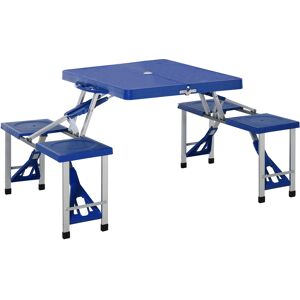 HOMCOM Outsunny Table de camping pique-nique pliante portable en plastique avec 4 sieges bleu aosom france