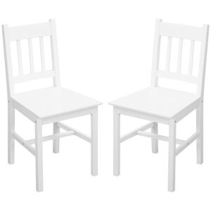 HOMCOM Lot de 2 chaises de salle à manger en bois massif chaise de cuisine dossier lattes esprit campagne blanc