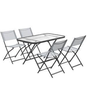 Outsunny Ensemble de jardin 4 chaise + 1 table salon de jardin 5 pièces pilables chaises textilènes plateau en verre trempé gris