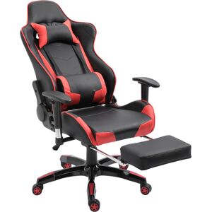 HOMCOM Chaise gaming fauteuil de bureau revêtement synthétique hauteur réglable repose-pieds télescopique 69 x 70 x 134 cm noir