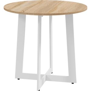 HOMCOM Table à manger ronde pour 4 personnes table de cuisine design moderne avec plateau effet bois et base en acier croisé