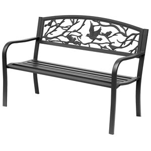 Outsunny Banc de Parc 2 Places Jardin Terrasse Style Rural Chic Acier et Fonte 127 x 60 x 85 cm Noir