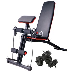 HOMCOM Banc de musculation pliable inclinable réglable sangles élastiques support haltères inclus + Ensemble d'haltères Courtes Total 20 Kg