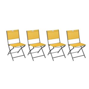 Hespéride Lot de 4 chaises jardin pliantes MODULA Jaune moutarde   Graphite Acier, Texaline - Ancien prix : 111,96€ Hespéride