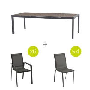 Hespéride Table de jardin extensible ÉVASION Effet bois Seigle + 6 fauteuils AXANT 4 chaises 1 10 places, et Hespéride