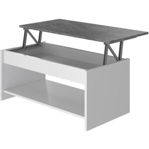 AUCUNE Table basse - Blanc et gris béton - Relevable - L 100 cm x P50 x H44cm - HAPPY - Publicité