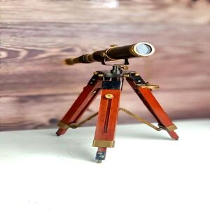 ROYAL HANDICRAFT Télescope en laiton avec support, télescope nautique Spyglass avec trépied en bois, télescope de support de style vintage unique pour table, décor d’étagère - Publicité