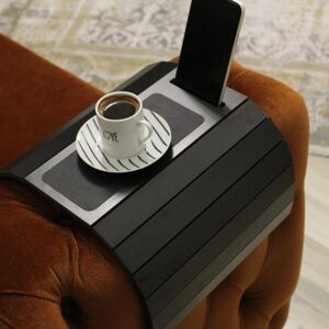 Table d appoint de canapé Portable en bois avec support de téléphone de Base en cuir pour canapé fauteuil accoudoir support thé café téléphone support antidérapant - Publicité