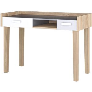 libolion Bureau MOOD avec rangements intégrés blanc gris et bois chêne castello - Publicité