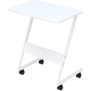 nwixbqoqn Table de Lit Roulette 80x40cm avec 4 roulettes, Table d'Appoint en Forme de Z, Bureau d'ordinateur Mobile pour Chambre à Coucher, Bureau, Canapé, Blanc - Publicité