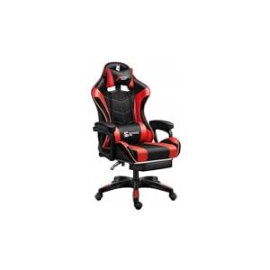 BDW Chaise de Gaming/Bureau Chaise Gamer Ergonomique Rotative avec roulettes Dossier réglable avec Repose-Pieds et Fonction Massage Réglable en Hauteur Style Racing Rouge - Publicité