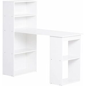 HOMCOM Bureau Informatique 120L x 55l x 120H cm bibliothèque adjacente Multi-rangements Blanc - Publicité