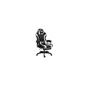BDW Chaise de Gaming/Bureau Chaise Gamer Ergonomique Rotative avec roulettes Dossier réglable avec Repose-Pieds et Fonction Massage Réglable en Hauteur Style Racing Blanc - Publicité