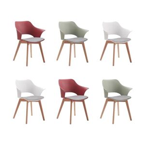 BenyLed Lot de 6 Chaises de Salle à Manger avec Revêtement en Tissu ; Chaises de Salon Chaises Longues Design Sculpté en Creux avec Accoudoir (Blanc+Vert+Rouge) - Publicité