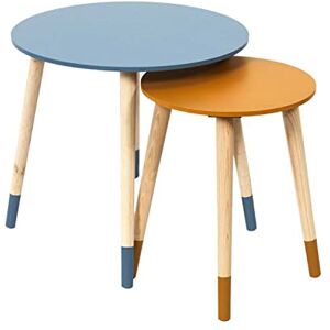 HOME DECO FACTORY The Lot de 2 Tables Basses Gigognes Rondes Bicolore Bleu Jaune, Bois d'ingénierie, Small 33 x 40 cm-Tall 43 x 48 cm - Publicité